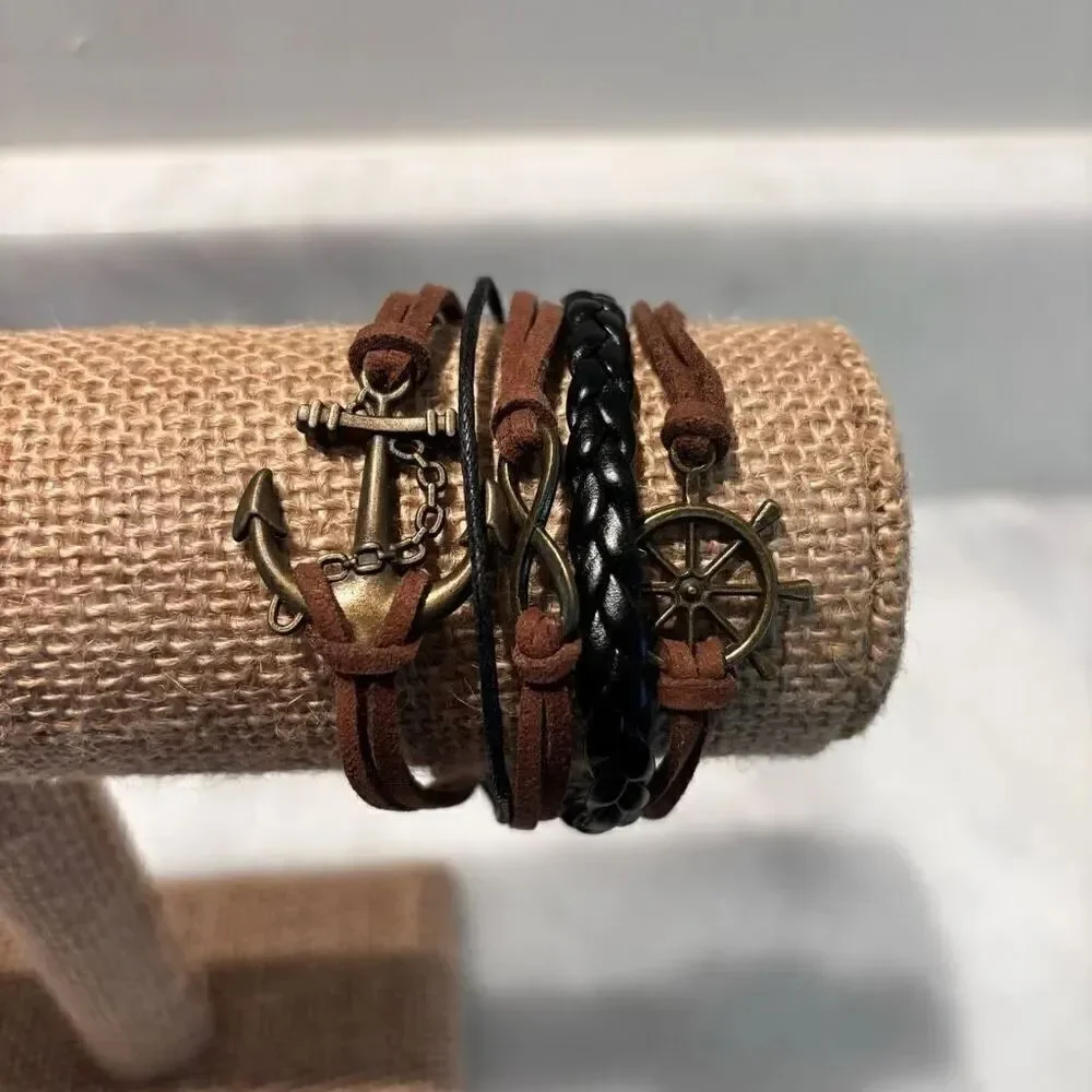 Vtg Francescas Collections Multi-strand Nautical Leather Cord Bracelet Brown OS